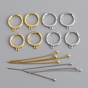 S925 Argent Sterling Composants de Bijoux DIY Fermoir Boucle d'Oreille Ronde et Tige à Tête Sphérique Plqué Or Platine Poli Minimaliste