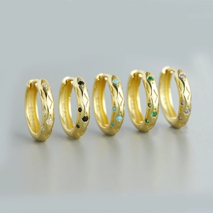 S925 Sterling Zilveren Oorknopjes Met Gekleurde Zirkonia Geometrisch Patroon Goud Platina Vergulde Huggie Oorbellen Voor Dames