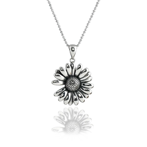 Collana con Pendente a Forma di Margherita in Argento Sterling 925 Vintage per Donna Catena a Sfere Invecchiata Gioielli Floreali