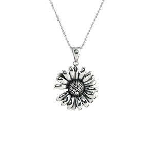 Collana con ciondolo a margherita vintage in argento S925 con petali e catena a sfere