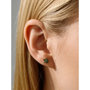 Orecchini a lobo in argento S925 a forma di fiore dorato con cinque pietre preziose verdi