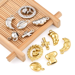 Polished stainless steel rose and croissant charms for DIY jewelry making in gold and silver