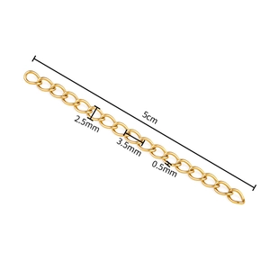 Dimensiones detalladas de la cadena de extensión de acero dorado de 5cm para bisutería