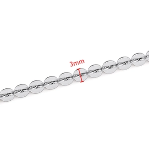 Detailed macro view of 3mm wide silver stainless steel chain link for DIY jewelry