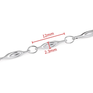 Macro detail of 12mm silver stainless steel oval links for necklace chain making