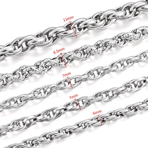Various sizes of silver oval link chains and copper beads for DIY jewelry making