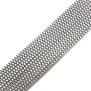 Polished silver stainless steel box chain necklaces showing geometric link details
