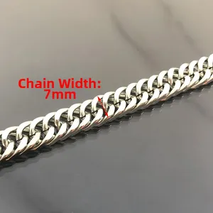 Double-woven stainless steel 7mm Cuban curb chain with a polished metallic finish