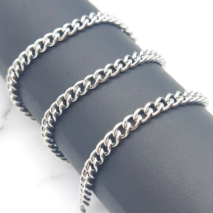 Polished silver stainless steel curb link chain necklace and bracelet for DIY jewelry