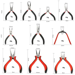 Detailed size chart for 10 types of stainless steel jewelry pliers with weights