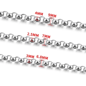 Polished stainless steel Rolo chain necklaces for men featuring 7mm wide interlocking rings