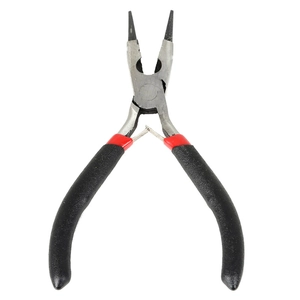 Precision needle-nose pliers for DIY jewelry making with anti-slip red and black handle