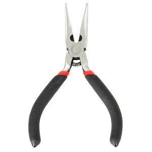 Detail of needle nose jewelry pliers with non-slip handle and internal spring system