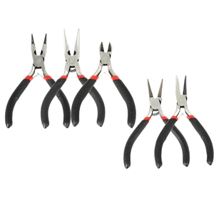 Five-piece stainless steel jewelry DIY tool set with ergonomic red and black handles