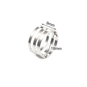 Polished stainless steel multi-layer hollow ring 9mm wide with minimalist silver finish