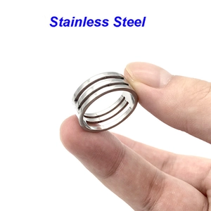 Minimalist three-layer hollow stainless steel open ring shown held by fingers