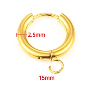 Poliert Gold Edelstahl Ohrringe mit DIY Öse für Anhänger 15mm Durchmesser Zubehör