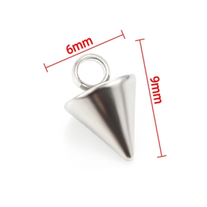 Colgante de cono en acero inoxidable pulido para joyas DIY, mide 6mm por 9mm