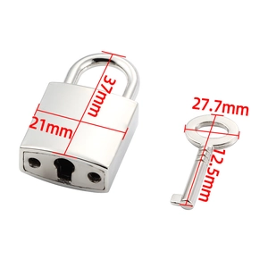 Polished silver metal padlock and key set with dimensions 37x21mm for DIY jewelry making