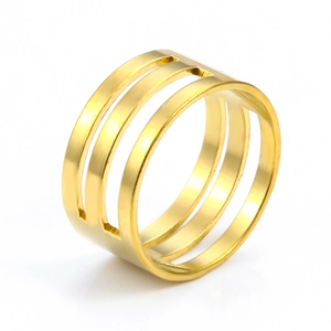 Minimalistischer goldener dreilagiger offener Ring mit hohlem Parallellinien-Design