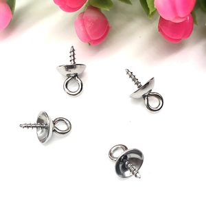 Stainless Steel Artificial Pearl Cup Peg Bails Screw Eye Pins Gold Silver Bowl Shape Pendant Connector For DIY Jewelry Making Findings