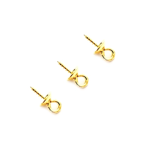 Three pieces of gold screw eye pin bails for DIY jewelry pendants in stainless steel