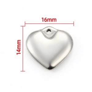 Pendentif cœur poli en acier inoxydable pour bijoux DIY, taille 16x14mm percé