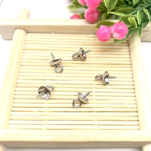 Polished stainless steel eye pin pearl cup connectors for DIY jewelry pendant making