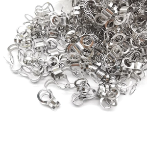 Bulk stack of polished stainless steel ball chain connectors for DIY jewelry making