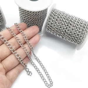 Polished silver stainless steel curb chain on spool for DIY jewelry necklace making