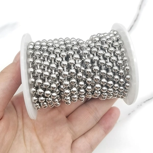 Polished silver stainless steel ball chain on white spool for DIY jewelry making