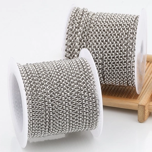 Polished stainless steel round link chain rolls for DIY jewelry making and crafts
