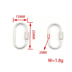 Detailed specs of oval stainless steel screw lock clasp with dimensions 25x13mm and 2mm wire