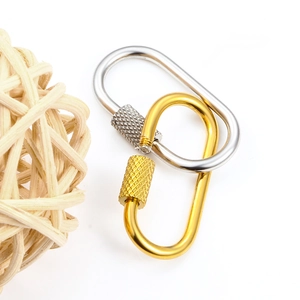 Polished stainless steel oval screw lock carabiners in gold and silver finishes