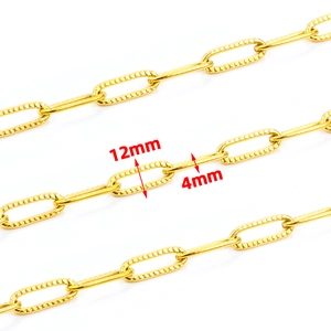 Collana a catena a graffetta dorata con maglie ovali sfaccettate 12mm x 4mm