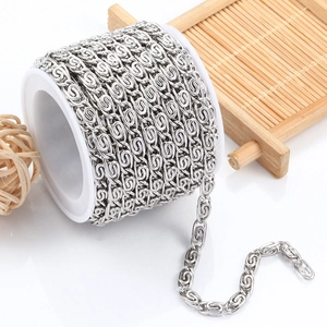 Polished stainless steel scroll link chain roll for DIY jewelry making and crafts