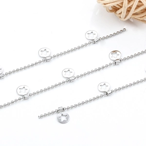 Polished stainless steel ball chain with hollow star charms for trendy DIY jewelry making