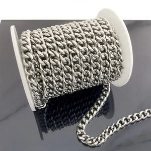 Polished stainless steel Cuban link chain roll for DIY hip hop jewelry making
