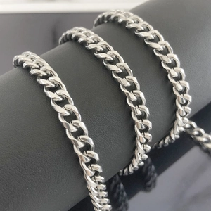 Polished stainless steel Cuban link chain necklace for hip-hop style fashion and DIY jewelry