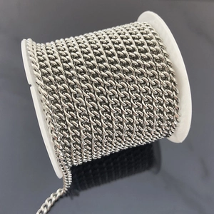 Polished stainless steel Cuban link chain on white spool for jewelry DIY making