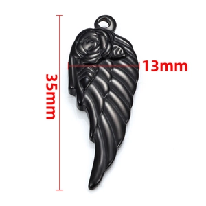 Gold stainless steel rose wing pendant with 35mm height and 13mm width dimensions
