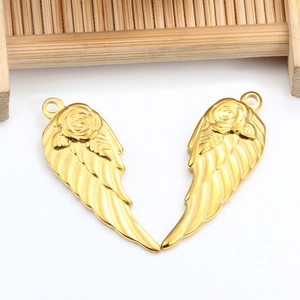 Golden stainless steel angel wing pendants with rose engraving for DIY jewelry making