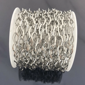 Bulk silver stainless steel rhombic link chain roll on white plastic spool for DIY jewelry