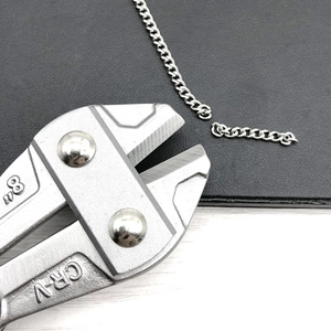 Professional 8-inch Cr-V steel mini bolt cutters cutting a metal chain on a workbench