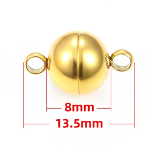 Chiusura magnetica a sfera 8mm in acciaio dorato per collane e braccialetti