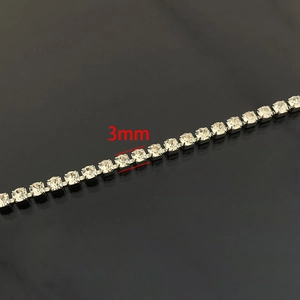 3mm zilveren roestvrijstalen klauwketting met witte strass steentjes voor DIY sieraden