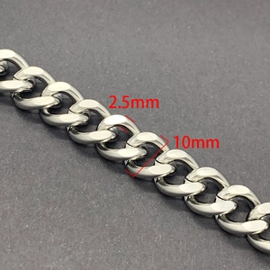 Polished stainless steel curb chain links 10mm wide and 2.5mm thick for DIY jewelry