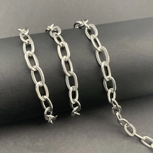 Polished silver oval link chain wrapped on a display for DIY jewelry necklaces