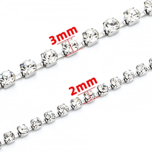 Chaîne à griffes en strass et acier argenté pour bijoux DIY en tailles 2mm et 3mm