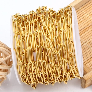 Stainless Steel Oval Paperclip Chain DIY Necklace Bracelet Jewelry Making Material 18K Gold Plated Cross Link Spool Chain